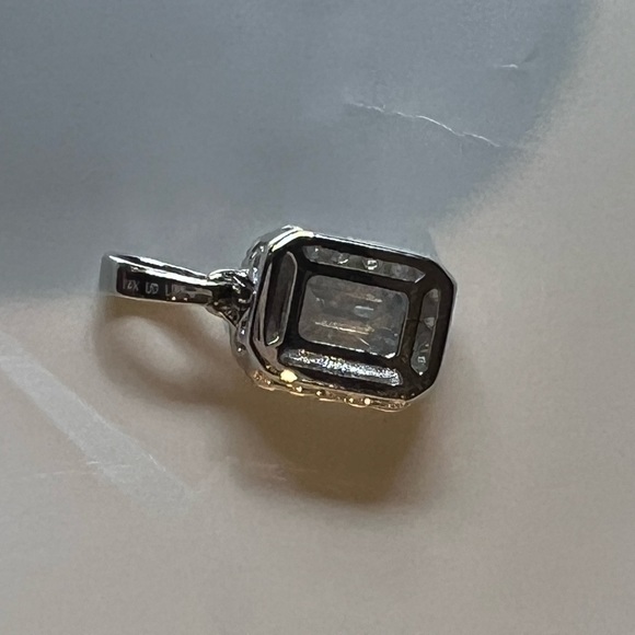 14K White Gold LAB CREATED Emerald Cut Blue Diamond Pendant - Picture 8 of 12